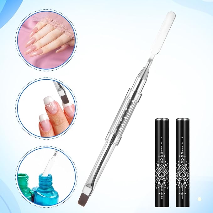 2 Pcs Double Ended Nail Builder Gel Brush, French Tip Brush Hard Gel for Nails, Brush Liner Brush Nails Hard Gel for Design Nails Professional Nail Art(Black and White)