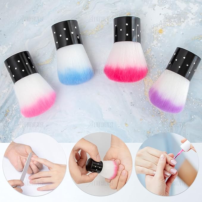 AUEAR, 4 Pack Multicolor Nail Powder Brush Dust Brushes Art Cleaner Cleaning Tools for Women and Girls