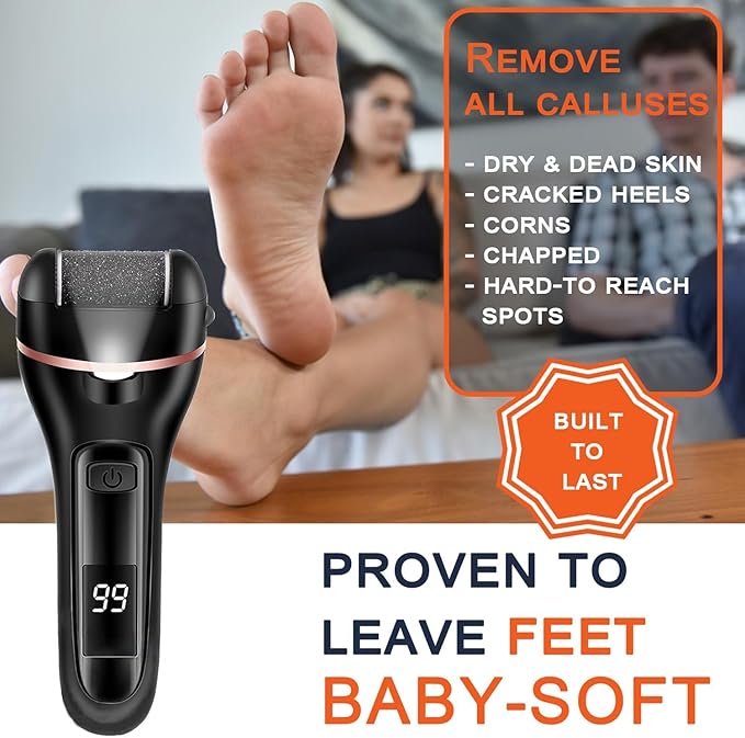 Callus Remover for Feet, 13-in-1 Professional Pedicure Tools Foot Care Kit, Foot Scrubber Electric Feet File Pedi for Hard Cracked Dry Dead Skin, 3 Rollers, 2 Speed, Battery Display (Black)