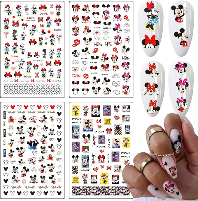 Cartoon Nail Art Stickers, 3D Self-Adhesive Cute Cartoon Nail Decals Designer Nail Stickers for Women DIY Nails Design Foil Decals for Acrylic Nails Decoration Supplies 12 Sheets