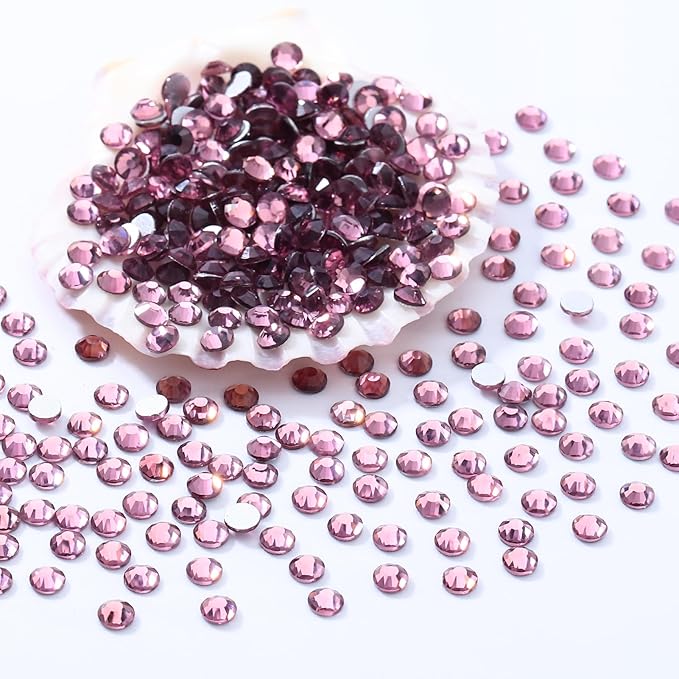 Light Amethyst Flatback Rhinestones, Glass Rhinestones for Nail Art and Craft, Glue Fix, Loose Crystal Gemstones(Lt.Amethyst, SS10, 1440pcs, 2.7-2.8mm)