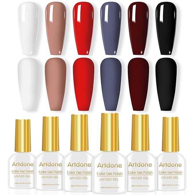 Artdone Sheer Gel Nail Polish Set Jelly UV Gel 6 Colors Translucent Milky White Pink Nude Brown Colors Nail Polish For All Seasons