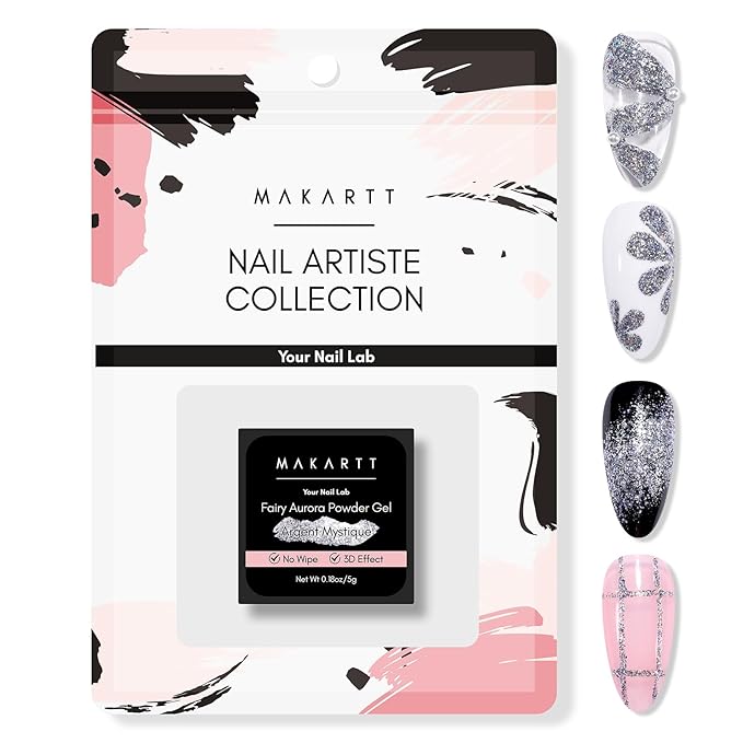 Makartt 3D Nail Gel Sculpting Gel: Argent Mystique Glitter Silver No Wipe UV Nail Gels for Nails Design, 5g Fairy Aurora Powder Gels, Glitter Mermaid 3D Nails Charms