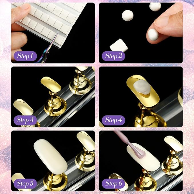 Blulu 2 Set Nail Stand for Painting Press Nail Holder Acrylic Magnetic Tips Training Fingernail Display Stands DIY Crystal Holders and 96 Pieces White Reusable Adhesive Putty(Gold)