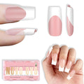 NOVO OVO White French Tip Medium Square Nail Tips Press on BABY PINK, Extra Thick Soft Gel Fake Nail Acrylic Extension, Need Builder Gel Top Coat, No Glue Included, for Salon DIY 15 Sizes x 240 pcs
