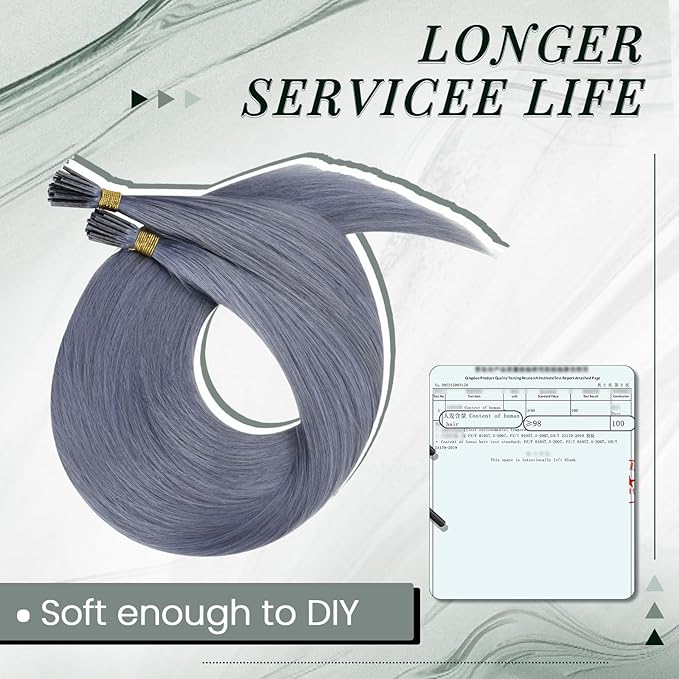 RUNATURE U Tip Hair Extensions Real Human Hair, 18 Inch 25g 25s Light Blue Colored K Tip Hair Extensions Hot Fusion Natural Remy Hair for Highlight