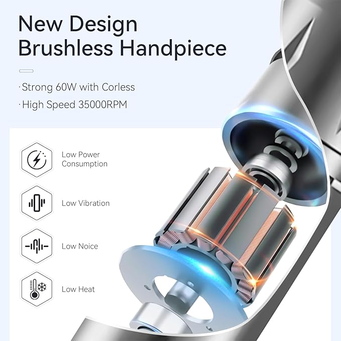 Makartt Replacement Nail Drill Handpiece for Nouvella Series Only, 0-35000RPM Professional E File Handle, Compatible with Pink/Black/Purple Nouvella Models (Handpiece Only, Machine Not Included)
