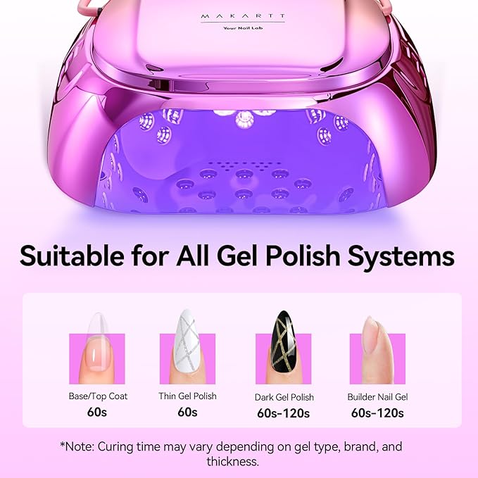 Makartt UV Nail Lamp – 30W Fast Curing UV Light with Handle Rechargeable Cordless Nail Dryer for Gel Polish with 45 Beads Dual Lights 4 Timers LCD Smart Sensor for Nail Art Design(Gradient Purple)