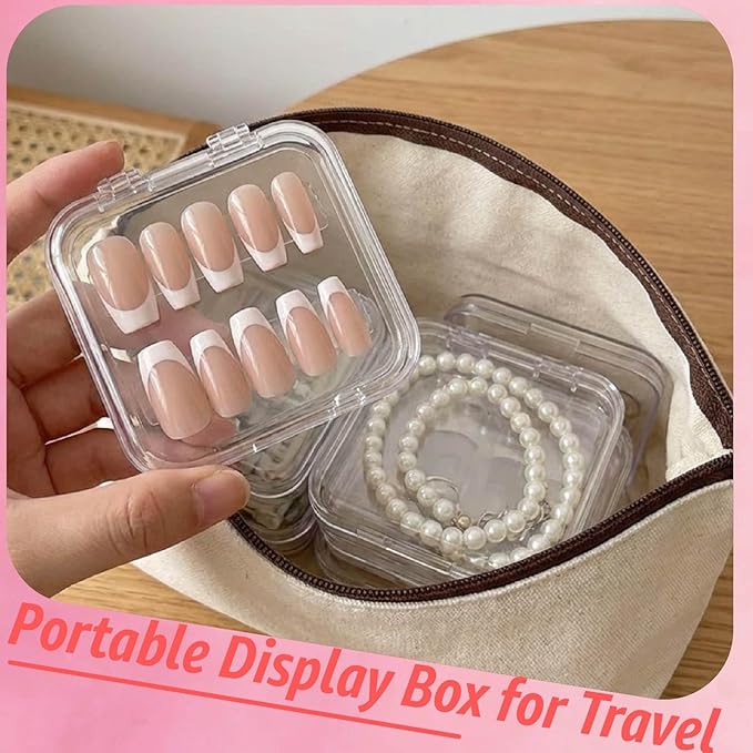 Clear Press On Nail Storage Containers 12-Pack Stackable Cases, Press Ons Nail Packaging Organizer Case, Acrylic Tips and Fake Nails Display Box for Travel and Salon Use (Clear 02)