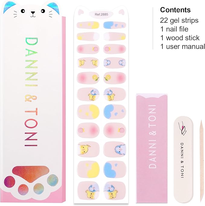 DANNI & TONI Kids Gel Nail Strips Chick Lollipop Orange Salon-Quality Peel & Stick Manicure for Children (Age 6+)– Safe, Long-Lasting, Easy to Apply | Cluck Cute