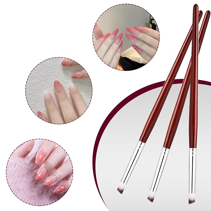 3 Pcs Ombre Nail Brush Nail Art Brush Wooden Ombre Nails Art Gradient Painting Brushes Gradual Color Blooming Nails Drawing Pen Manicure Gel Polish Brushes