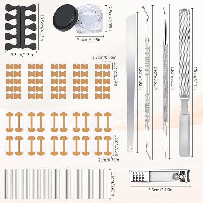 Ingrown Toenail Removal Kit, Ingrown Toenail Tool Kit Corrector with Ingrown Toenail Correction Strips, Toe Separators, Painless File and Lifter for Home Pedicure Care