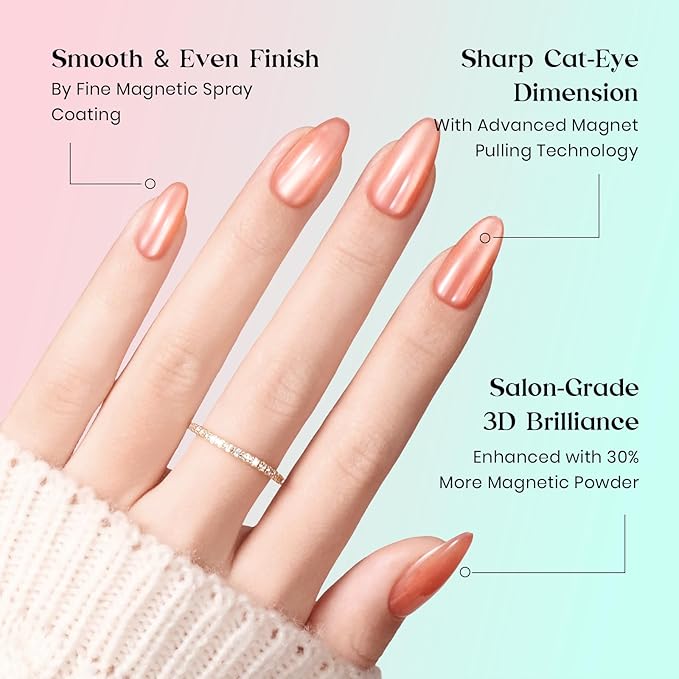 Beetles X Press Cat Eye Nails - Bubble Aurora | 7 Colors Medium Almond Press On Nails | 16 Sizes 224 Pcs Natural Salon Quality Soft Nail Gel Art DIY For Women
