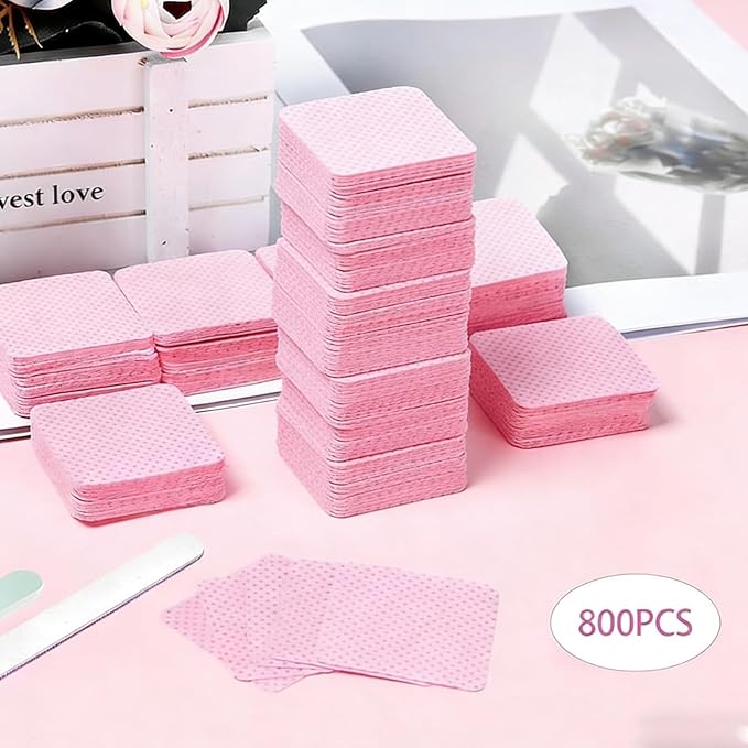 800Pcs Lint Free Nail Wipes for Gel Nails with 2-storage Boxes,SHEERBLISS Pink Nail Polish Remover Wipes Super Absorbent Soft Non-Woven for Nail Polish Remover and Eyelash Extension Wipes for Nail Art