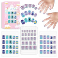 Laza 64pcs Children Nails Press On Pre-glue Full Cover Glitter Tropical Fish Shell Scale Short False Nail Kits for Kids Teenager Girls - Blue Purple Mermaid