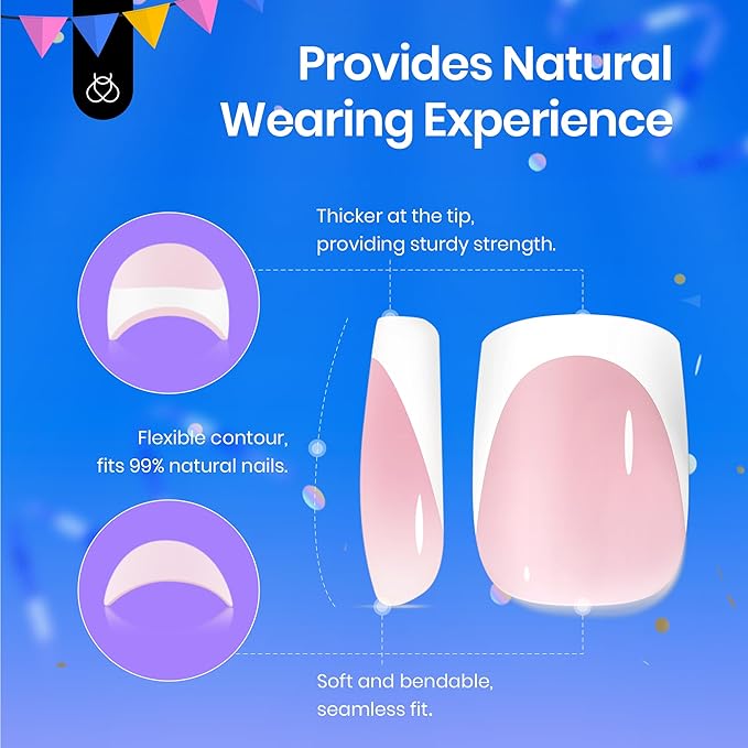 Beetles Short Squoval French Tip Press On Nails, 16 Sizes 64 Pcs Pink Squoval Shape Short Square Press On Nails Fake Nails Extensions Gel Nail Tips Nail Art DIY Manicure Gifts for Women