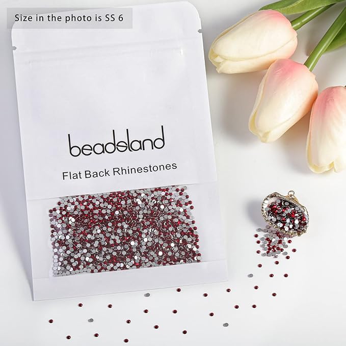 Beadsland 2880pcs Flat Back Crystal Rhinestones Round Gems for Nail Art and Craft Glue Fix,Siam,SS6,1.9-2.1mm