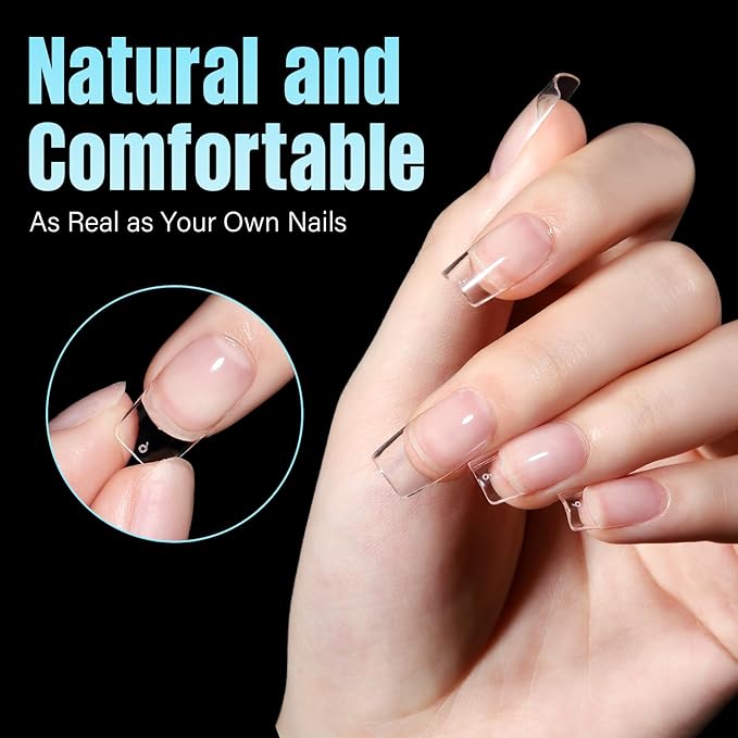 TOMICCA Short Square Nail Tips, Acrylic Gel Tips 240Pcs Fake Nails Full Cover 12 Sizes False Nails Half Matte for Nail Extension Home DIY Salon