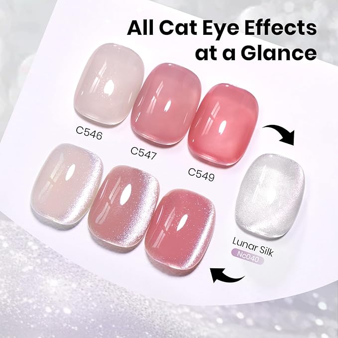 Beetles Lunar Silk Silver Cat Eye Gel Nail Polish - 15ML Silver Cat Eye Glitter Gel Polish Magnetic Shimmer Effect Soak Off UV French Nail Art Design Salon DIY Manicure Gifts for Wome