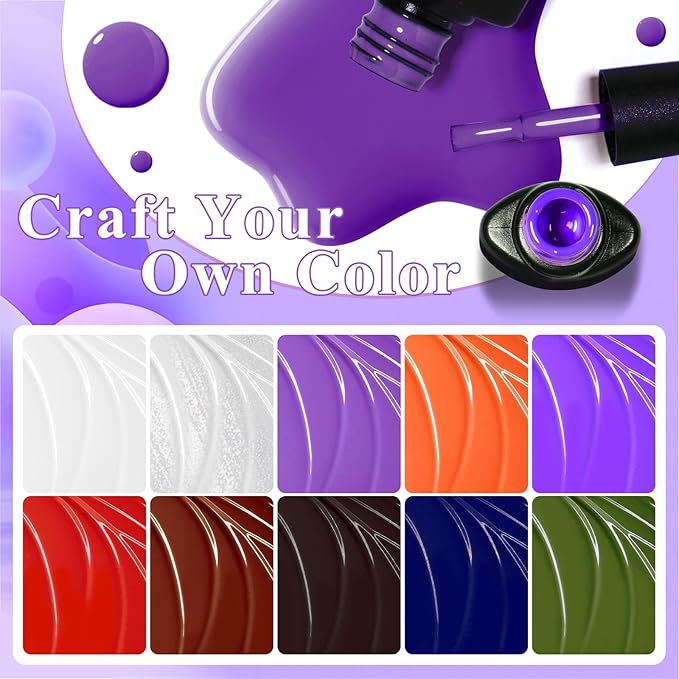MTSSII Crackle Gel Nail Polish Set, 12pcs, 8 Colors + White Silver, Base Top Gel, Air Dry UV Lamp Needed