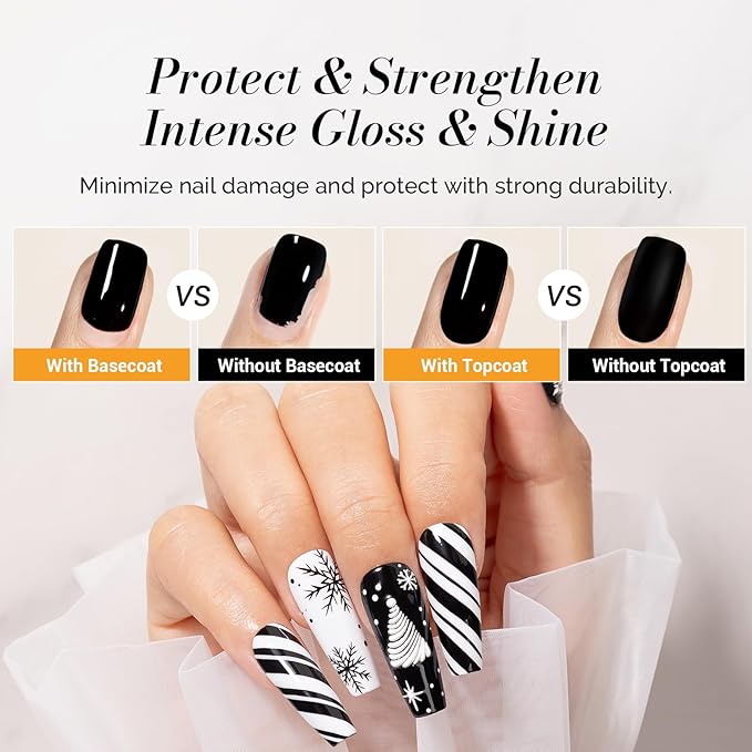 MelodySusie 2Pcs 15ml No Wipe Glossy Top Coat & Base Coat Set Long Lasting Shine Finish Soak Off UV LED Nail Lamp Nail Art Design Manicure Kit Perfect Gifts for Women Girls