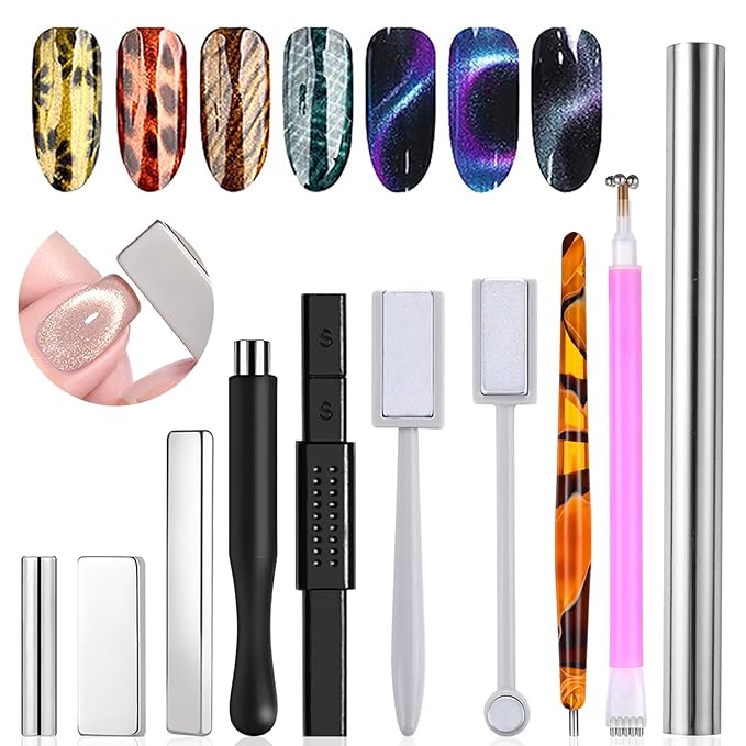 10Pcs Cat Eye Magnet for Nails 3D Cat Eye Nail Art Magnet Strong Pen Double Head Cat Eye Magnet Stick Cat Eye Gel Nail Polish Magnet Manicure Tool For Nails Double-Head Nail Magnetic Stick