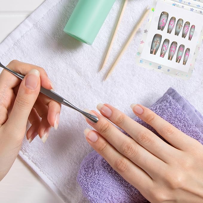 100 PCS Press On Nails Packaging Bag Holographic Nail Storage Bag and 100PCS Shiny White Pearl Card with 7 Sheets Pre-cut Nail Tape (White Star)