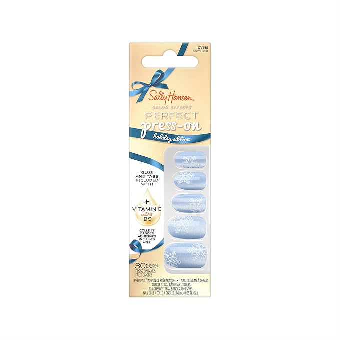 Sally Hansen Salon Effects Perfect Press-On Holiday, Snow Be It, Press On Nails, Easy to Apply, Nail Glue & Adhesive Tabs Included