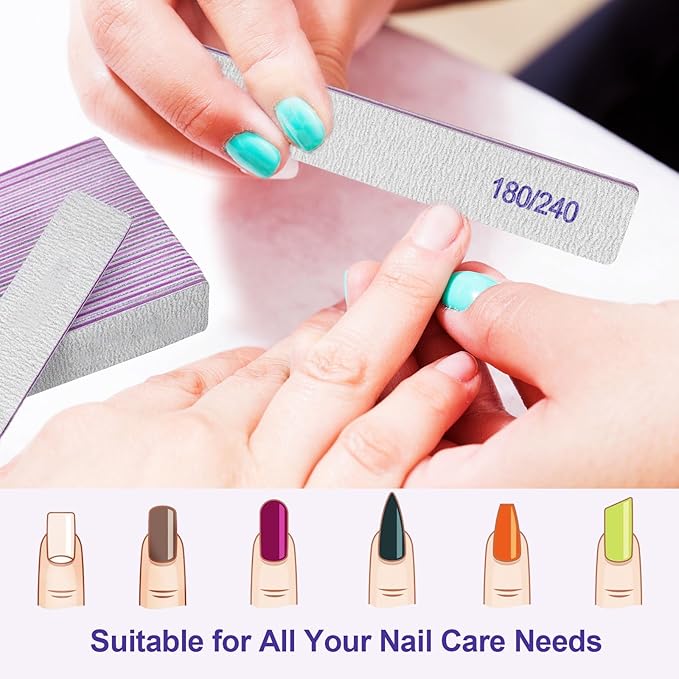 Nail File (12 Pack), 180/240 Grit Emery Boards Nail Files for Natural Nails and Acrylic Nails, Double Sided Emory Boards limas para unas acrilicas Profesional Fingernail Filer Reusable Manicure Gray