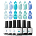 modelones Cat Eye Gel Nail Polish Set, 6 Colors Light Baby Blue Green 9D Cat Eye Glitter Gel Polish with Magnetic Stick Soak Off LED Manicure DIY Salon Gift Starter Kit