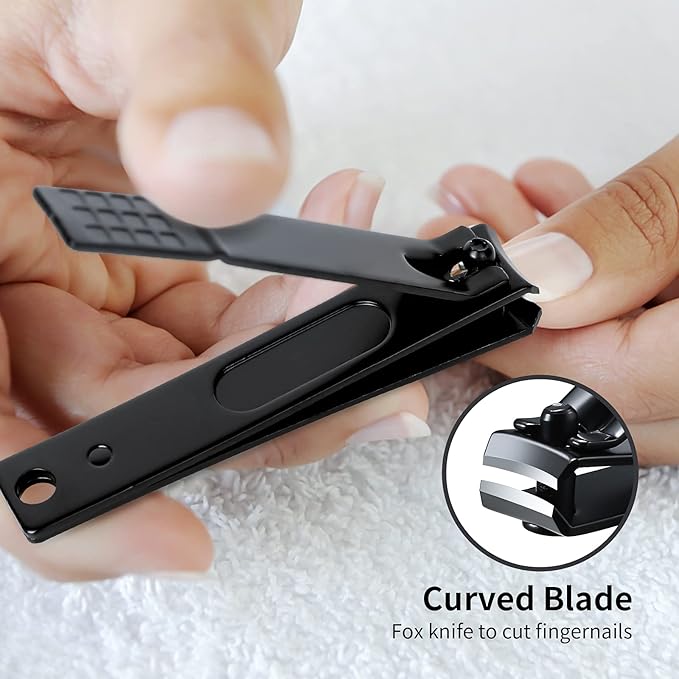 Nail Clippers Set, Sharp Stainless Steel Fingernail and Toenail Clippers, Nail Clippers for Thick Nails or Ingrown Nails, Perfect 3 PCS Black Nail Cutter for Men/Women/Kids, Set Include Nail File.
