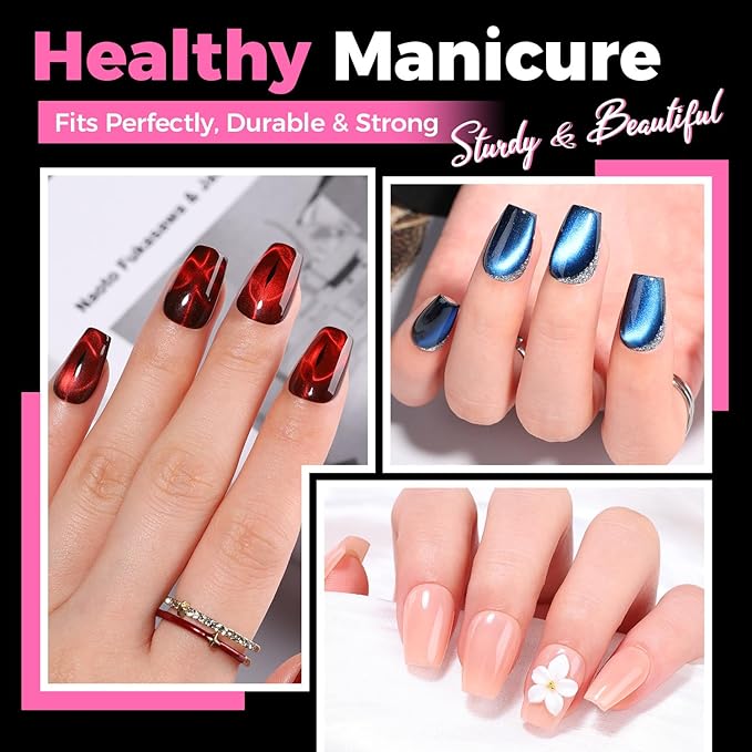 UNA GELLA Gel Nail Tips Coffin Short 15 Sizes Short Coffin Press On Nails Pre-Etched 300pcs Soft Gel Nail Tips Full Cover For Nails Extension Home DIY Salon