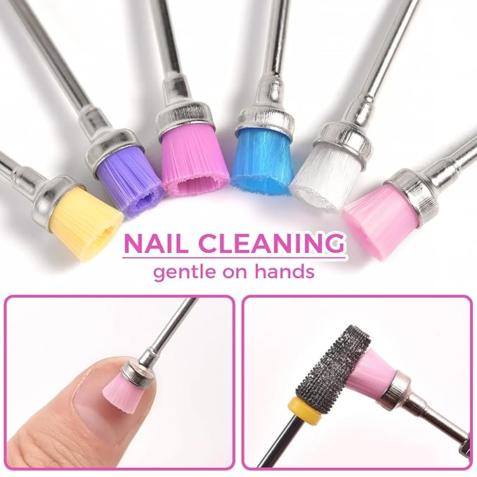 7PCS Nail Drill Bit Cleaning Brushes Set, Nail Dust Brush for Electric Drill Machine, 3/32" Shank Fit Most Nail Drills, Reusable Nail Art Tools for Salon & Home Use (Multicolor)