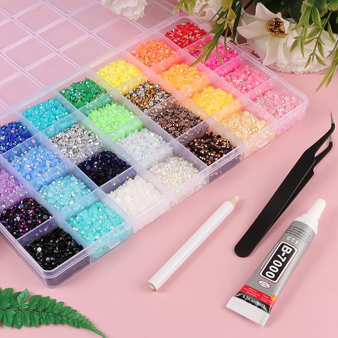 28 Colors Resin Jelly Rhinestones for Bedazzling, 3mm 26000Pcs Flatback Gems for Crafting, Bedazzling Kit with B7000 Glue for Clothing Shoes Nail Book Diamond Art