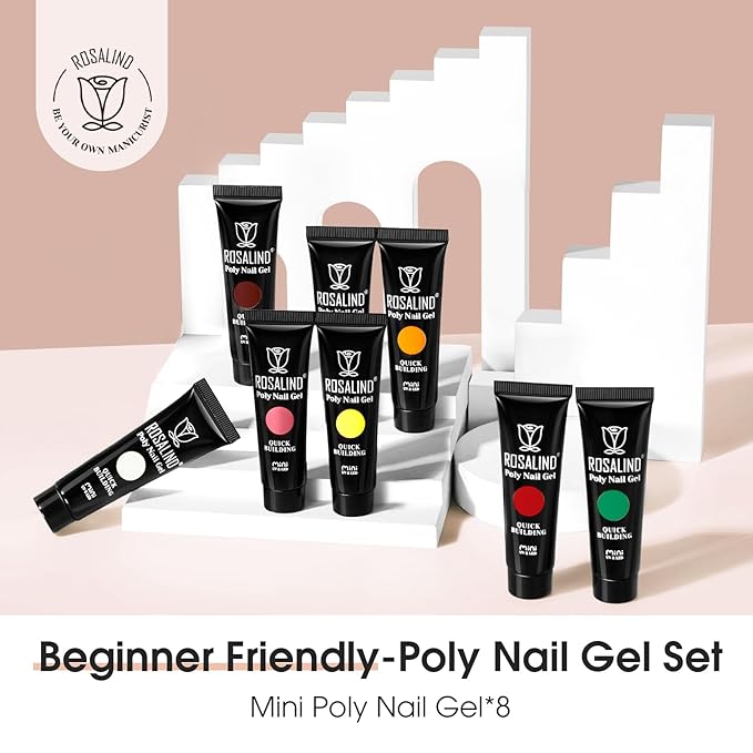 ROSALIND Christmas Poly Nail Gel Set, 8 Colors 10g Mini Poly Extension Gel Nail Set, Neon Yellow All Seasons Poly Nail Gel Kit Builder Neon Gel Fall Colors Halloween Poly Holiday Nail Art Design Gift