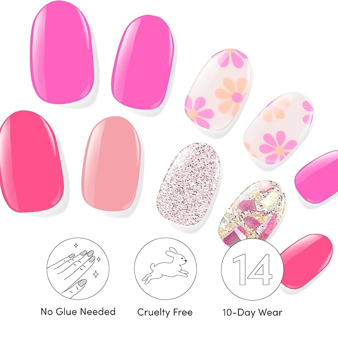 Dashing Diva Gloss Nail Strips Bundle - The Bright Pinks Collection - Coral Reef & Palm Beach - UV Free, Chip Resistant, Long Lasting Gel Stickers - Contains 2 Sets