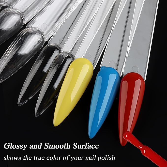Clear Nail Swatch Sticks with Number Stickers, 50 Pcs Stiletto Nail Sample Swatches for Gel Polish Color Display Practice Nails muestrario de colores para uñas Manicure Supplies