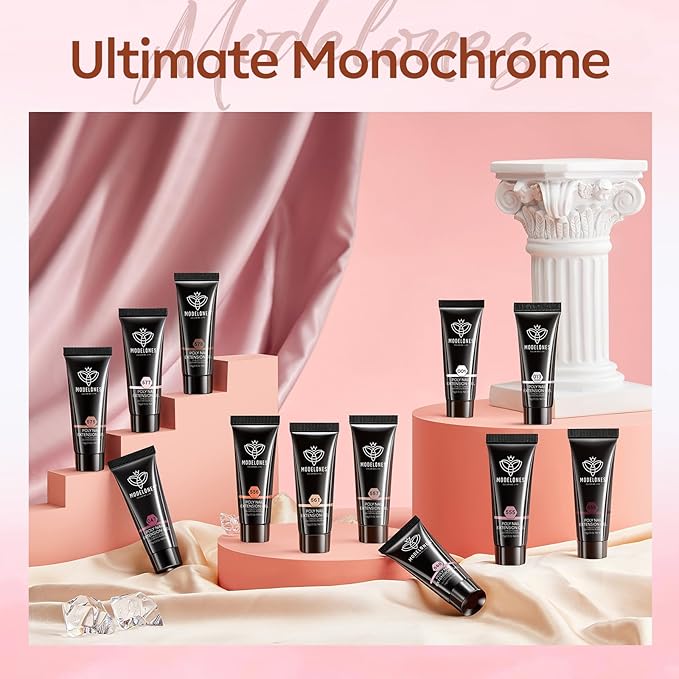 modelones Poly Gel 12 Colors Nude Pink Natural All Seasons Colors Poly Nail Extension Builder Nail Gel Design Professional Salon at Home Holiday Gift for Women