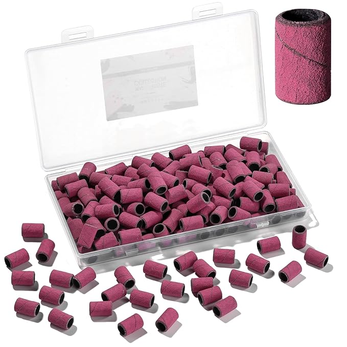 Makartt Sanding Bands for Nail Drill - 100 Pcs Nail File Sanding Bands for Drill Bits #180 Medium Grits for Acrylic Nails Gel Removing and Shaping, Upgrade Thicker Durable Sanding Drill Bit, Pink