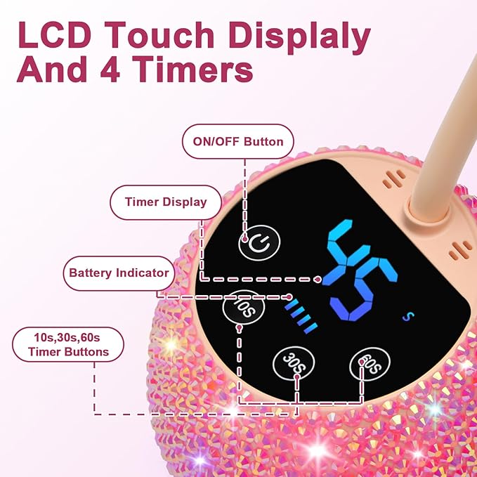CGBE UV LED Nail Lamp, 36W Mini Cordless Flash Cure Lamp, USB Rechargeable Goosenecks LED Nail Light with 4 Timers & Auto Sensor for Salon Home DIY Use, Pink Diamond