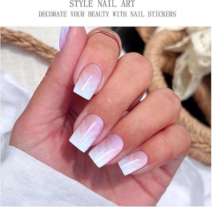 JMEOWIO Gel Nail Stickers Cream Pink French Tip Semi Cured Gel Nail Strips Wraps UV/LED Nails Art Design Decoration Accessories