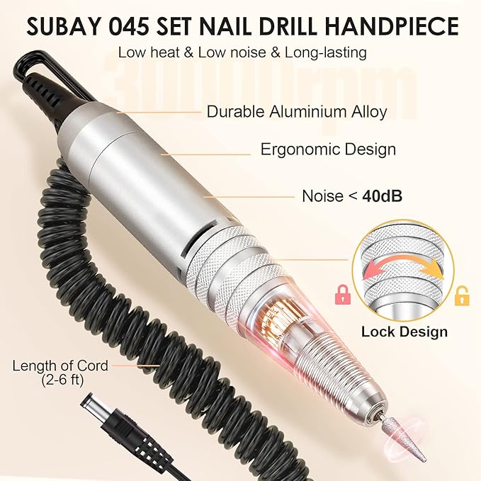 Subay 30,000rpm Efile Nail Drill , Electric Nail File with 106pcs Sanding Bands and Nail Drill Bits Pedicure Manicure Tools for Acrylic Nails,Thick Nails for Nail Salon Supplies Home Use, White