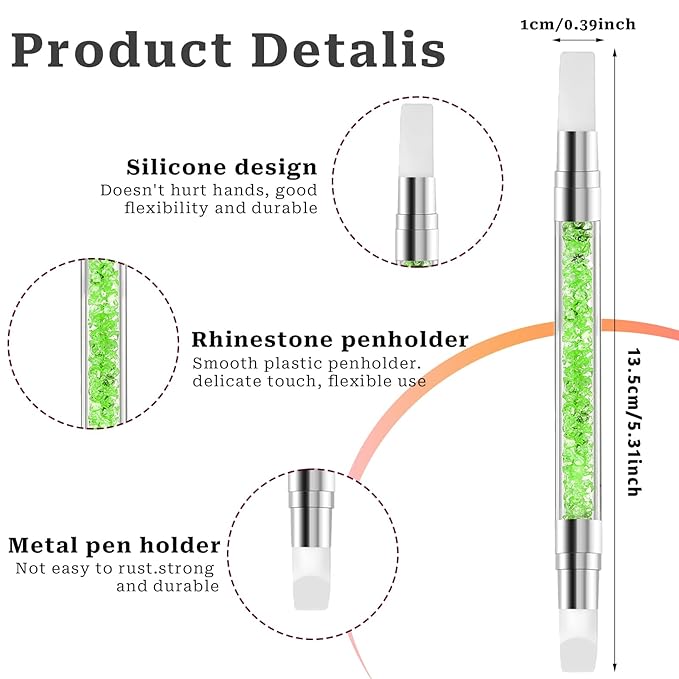 Nail Art Brush Set, 10 Pcs Dual Tipped Silicone Nail Tools Nails Art Sculpture Pen Crystal Handle Liner Brush, Silicone Brushes for Resin Nails Arts Tools for NailSalon Design Foil Carving Drawing