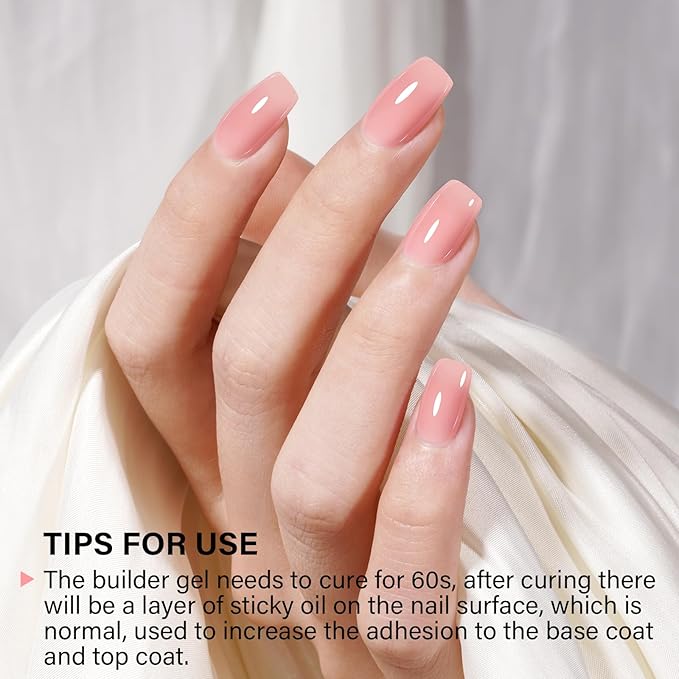 AILLSA Builder Gel Natural Nude 7 In 1 Hard Gel Polish for Nail Thickening Light Color Strengthener Gel Polish Sheer Nude Skin Tone Extension U V Gel for Nail Art Base Coat Needed 0.51 Oz GB93