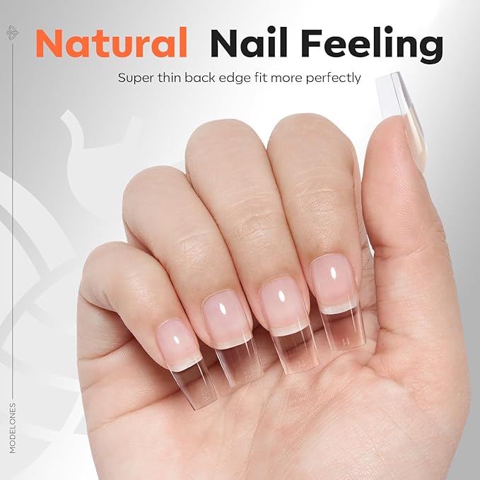 modelones Pro Luxe Instant Nail Apex Tips, Medium Square Extension Gel Tips Pre-building & Pre-etched Thicker Strength Acrylic Fake Nails Full Cover 15 Sizes