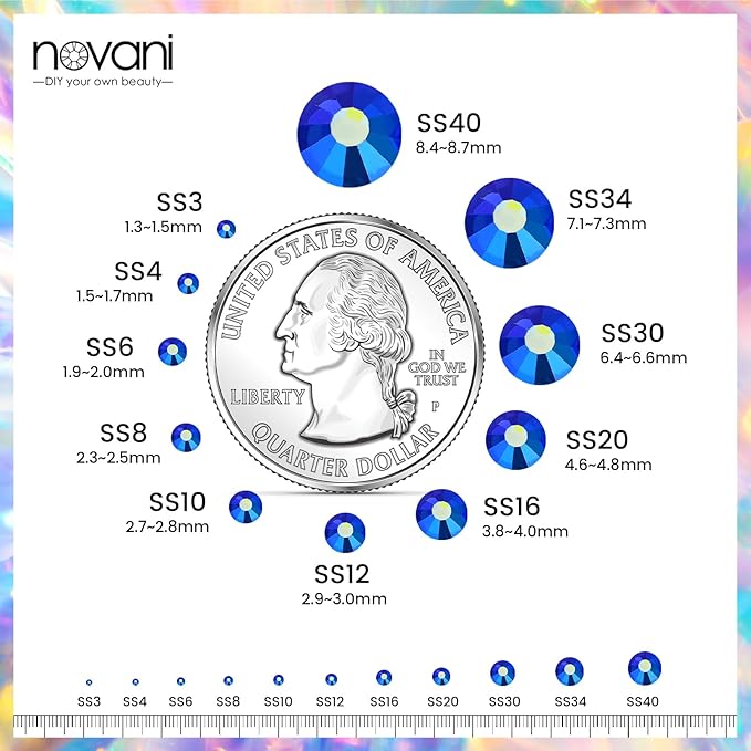Novani Rhinestones 3000Pcs Flatback Crystal Round Loose Gemstones Glass Rhinestones for Crafts Makeup Nail Art Clothes Shoes DIY Decorations(SS8, 2.3-2.5mm,Sapphire AB)