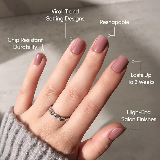 Glamnetic Press On Nails - Mauve Cutie | Super Short Muted Purple Fake Nails, Salon Quality | Extra Short Length, 12 Sizes - 30 Nail Kit with Glue