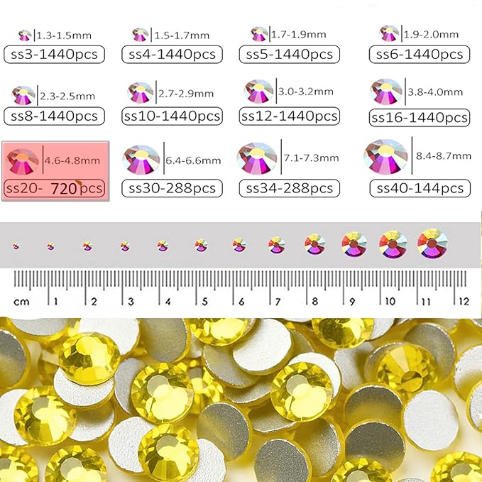 Dowarm 720 Pieces SS20 Flatback Crystal Rhinestones, 4.8MM for Craft Nails Dance Costumes, Non Hotfix (Citrine/Lemon Yellow)
