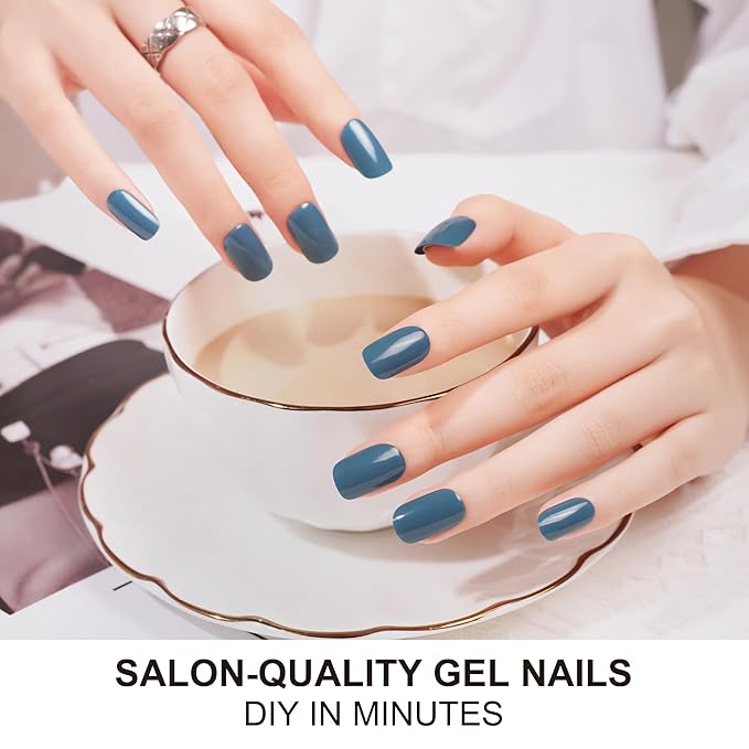 DANNI & TONI Semi Cured Gel Nail Strips (Indigo) Blue Gel Nail Stickers Glossy Nail Polish Wraps 28 Stickers