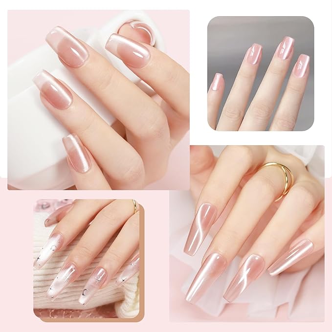 MIZHSE Pink Cat Eye Gel Nail Polish, 12mL, Glossy Finish, Cat Eye Effect with Magnet, Non-Toxic, Salon Quality, DIY Home Manicure